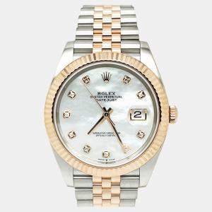 Pre Owned Rolex Datejust 126331 Automatic Mother Of Pearl,Diamond, Stainless Steel & 18K Rose Gold Men's Wristwatch 41mm