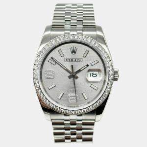 Pre Owned Rolex Datejust 116244 Automatic Rhodium Diamond Stainless Steel Men's Wristwatch 36 mm