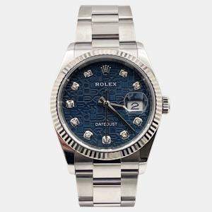 Pre Owned Rolex Datejust 126234 Automatic Blue Diamond Stainless Steel 18K White Gold Men's Wristwatch 36 mm