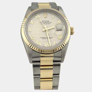 Pre Owned Rolex Datejust 16233 Automatic Roman Ivory Stainless Steel 18K Yellow Gold Men's Wristwatch 36 mm