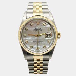 Pre Owned Rolex Datejust 16233 Automatic Mother of Pearl Diamond Stainless Steel 18K Gold Jubilee Men's Wristwatch 36 mm
