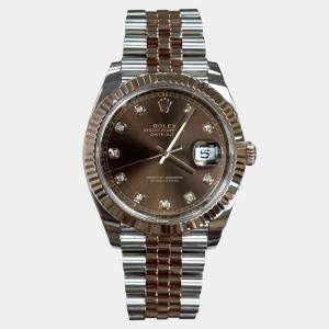 Pre Owned Rolex Datejust 126331 Automatic Chocolate Diamond 18K Rose Gold Stainless Steel Men's Wristwatch 41 mm