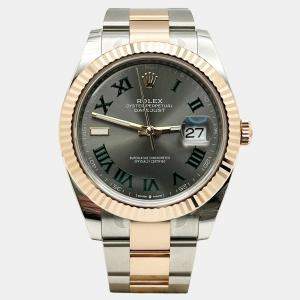 Pre Owned Rolex Datejust 126331 Automatic Slate Wimbledon 18K Rose Gold Stainless Steel Men's Wristwatch 41 mm