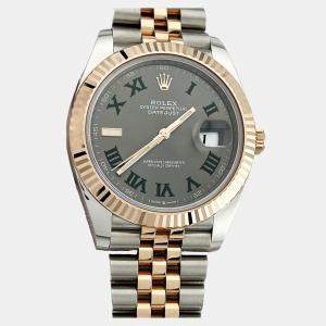 Pre Owned Rolex Datejust 126331 Automatic Slate Wimbledon 18K Rose Gold Stainless Steel Men's Wristwatch 41 mm