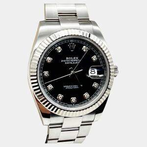 Pre Owned Rolex Datejust 126334 Automatic Black Diamond 18K White Gold Stainless Steel Men's Wristwatch 41 mm