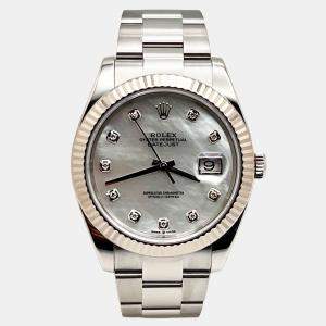 Pre Owned Rolex Datejust 126334 Automatic Mother of Pearl Diamond Stainless Steel 18K White Gold Men's Wristwatch 41 mm