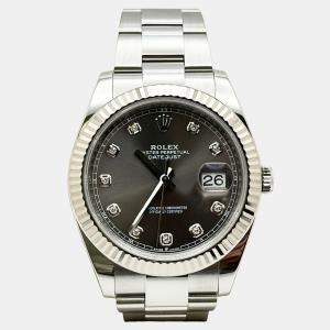 Pre Owned Rolex Datejust 126334 Automatic Slate Diamond Stainless Steel Men's Wristwatch 41 mm