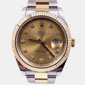 Pre Owned Rolex Datejust 126333 Automatic Champagne Diamond 18K Yellow Gold Stainless Steel Men's Wristwatch 41 mm