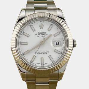 Pre Owned Rolex Datejust II 116334 Automatic White Stainless Steel Men's Wristwatch 41 mm