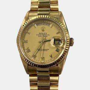 Pre Owned Rolex President Day-Date 18238 Automatic Champagne 18K Yellow Gold Men's Wristwatch 36 mm