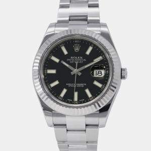 Pre Owned Rolex Datejust II 116334 Automatic Black 18k White Gold Stainless Steel Men's Wristwatch 41 mm