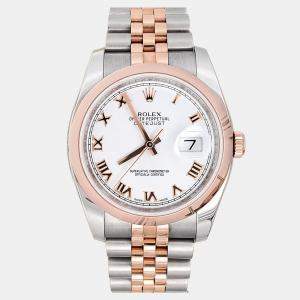 Pre Owned Rolex Datejust 116201 Automatic White 18K Rose Gold Stainless Steel Men's Wristwatch 36 mm