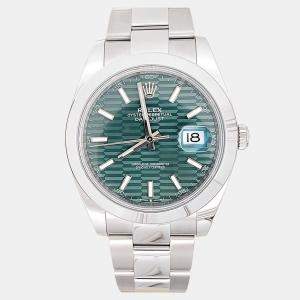 Pre Owned Rolex Datejust 126300 Automatic Green Stainless Steel Men's Wristwatch 41 mm