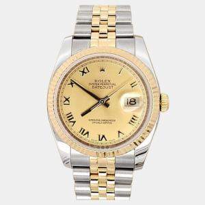 Pre Owned Rolex Datejust 116233 Automatic Champagne 18K Yellow Gold Stainless Steel Men's Wristwatch 36 mm