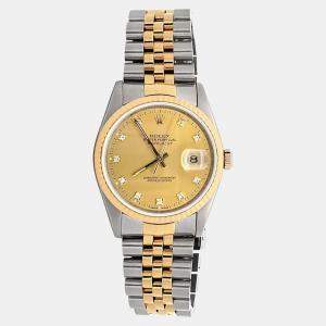 Pre Owned Rolex Datejust 16233 Automatic Champagne Diamond 18K Yellow Gold Stainless Steel Men's Wristwatch 36 mm