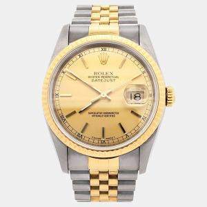 Pre Owned Rolex Datejust 16233 Automatic Champagne 18K Yellow Gold Stainless Steel Men's Wristwatch 36 mm