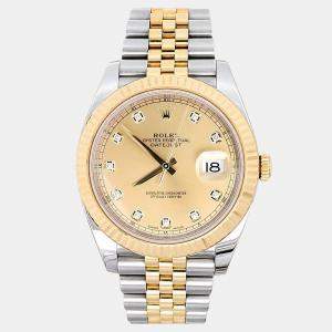 Pre Owned Rolex Datejust 126333 Automatic Champagne Diamond 18K Yellow Gold Stainless Steel Men's Wristwatch 41 mm