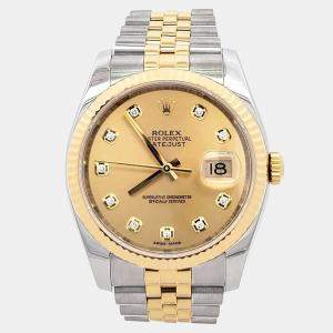 Pre Owned Rolex Datejust 116233 Automatic Champagne Diamond 18K Yellow Gold Stainless Steel Men's Wristwatch 36 mm