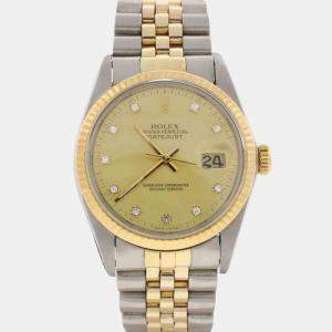 Pre Owned Rolex Datejust 16013 Automatic Champagne Diamond 18K Yellow Gold Stainless Steel Men's Wristwatch 36 mm