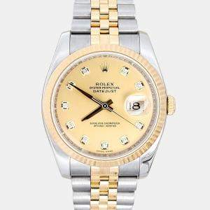 Pre Owned Rolex Datejust 116233 Automatic Champagne Diamond 18K Yellow Gold Stainless Steel Men's Wristwatch 36 mm