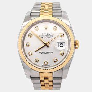 Pre Owned Rolex Datejust 116233 Automatic Silver Diamond 18k Yellow Gold Stainless Steel Men's Wristwatch 36 mm