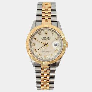 Pre Owned Rolex Datejust 16263 Automatic Cream Roman 18k Yellow Gold Stainless Steel Men's Wristwatch 36 mm