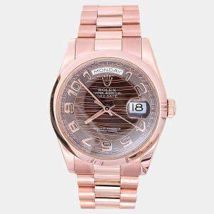 Pre Owned Rolex Day-Date President 118205 Automatic Chocolate 18k Rose Gold Men's Wristwatch 36 mm