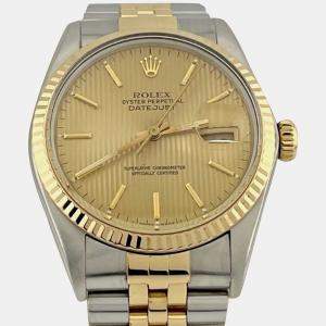 Pre Owned Rolex Datejust 16013 Automatic Champagne Tapestry Dial Stainless Steel 18k Yellow Gold Men's Wristwatch 36mm