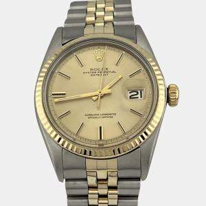 Pre Owned Rolex Datejust 1601 Automatic Champagne Dial 14k Yellow Gold Stainless Steel Men's Wristwatch 36mm