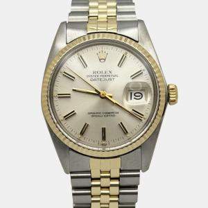 Pre Owned Rolex Datejust 16013 Automatic Silver Dial 14k  Yellow Gold Stainless Steel Men's Wristwatch 36 mm