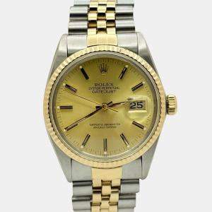 Pre Owned Rolex Datejust 16013 Automatic Champagne Dial 18k Yellow Gold Stainless Steel Men's Wristwatch 36mm