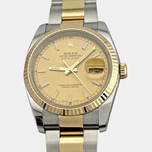 Pre Owned Rolex Datejust 116233 Automatic Champagne Dial 18k Yellow Gold Stainless Steel Men's Wristwatch 36mm