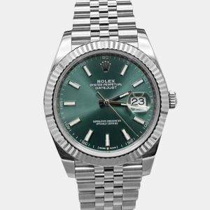 Pre Owned Rolex Datejust 126334 Automatic Mint Green Dial 18K White Gold Stainless Steel Men's Wristwatch 41mm