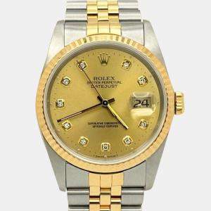 Pre Owned Rolex Datejust 16233 Automatic Champagne Diamond Dial 18K Yellow Gold Stainless Steel Men's Wristwatch 36mm