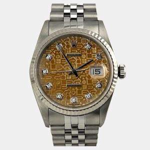 Pre Owned Rolex Datejust 16234 Automatic Tropical Diamond Dial 18k White Gold Stainless Steel Men's Wristwatch 36mm