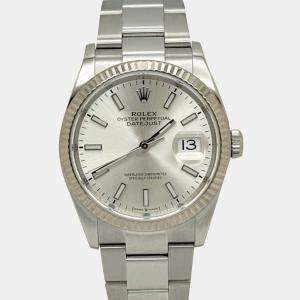 Pre Owned Rolex Datejust 126234 Automatic Silver Dial 18K White Gold Stainless Steel Men's Wristwatch 36mm