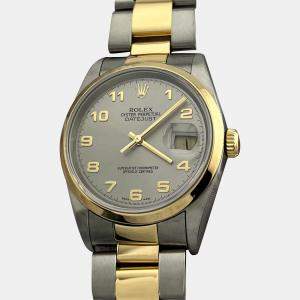 Pre Owned Rolex Datejust 16203 Automatic Silver Arabic Dial 18K Yellow Gold Stainless Steel Men's Wristwatch 36mm