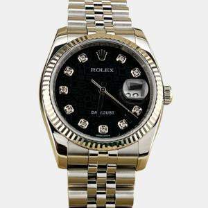 Pre Owned Rolex Datejust 116234 Automatic Black Diamond Dial 18k White Gold Stainless Steel Men's Wristwatch 36mm