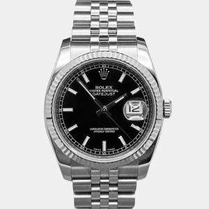 Pre Owned Rolex Datejust 116234 Automatic Black Dial 18k White Gold Stainless Steel Men's Wristwatch 36mm