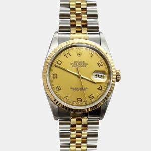 Pre Owned Rolex Datejust 16233 Automatic Champagne Arabic Dial 18K Yellow Gold Stainless Steel Men's Wristwatch 36mm