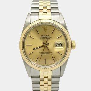 Pre Owned Rolex Datejust 16013 Automatic Champagne Dial 18K Yellow Gold Stainless Steel Men's Wristwatch 36mm