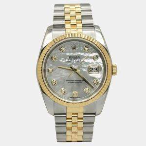 Pre Owned Rolex Datejust 116233 Automatic Mother of Pearl Diamond Dial Stainless Steel 18K Yellow Gold Men's Wristwatch 36mm