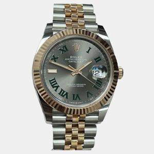 Pre Owned Rolex Datejust 126331 Automatic Slate Wimbledon Dial Stainless Steel 18k Rose Gold Men's Wristwatch 41 mm
