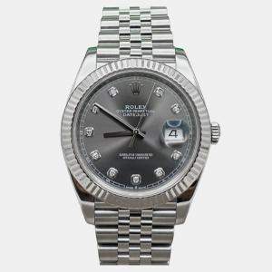Pre Owned Rolex Datejust 126334 Automatic Dark Rhodium Diamond Dial Stainless Steel 18K White Gold Men's Wristwatch 41 mm