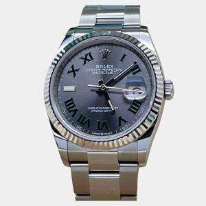 Pre Owned Rolex Datejust 126234 Automatic Slate Wimbledon Dial 18k White Gold Stainless Steel Men's Wristwatch 36 mm