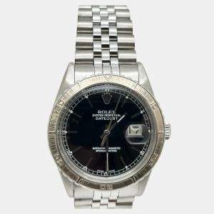 Pre Owned Rolex Datejust Turn-O-Graph 16250 Automatic Black Dial Stainless Steel Men's Wristwatch 36 mm