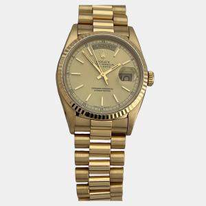 Pre Owned Rolex Day-Date 18238 Automatic Champagne Dial 18k Yellow Gold Men's Wristwatch 36mm