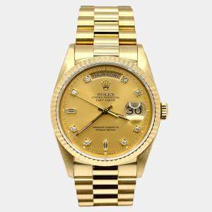 Pre Owned Rolex Day-Date President 18238 Automatic  Diamond Dial 18K Yellow Gold Men's Wristwatch 36mm
