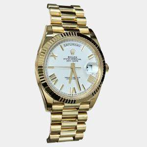 Pre Owned Rolex Day-Date 228238 Automatic White Roman Dial 18K Yellow Gold Men's Wristwatch 40mm