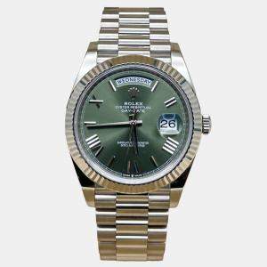Pre Owned Rolex Day-Date 228239 Automatic Olive Green Dial 18k White Gold Men's Wristwatch 40mm